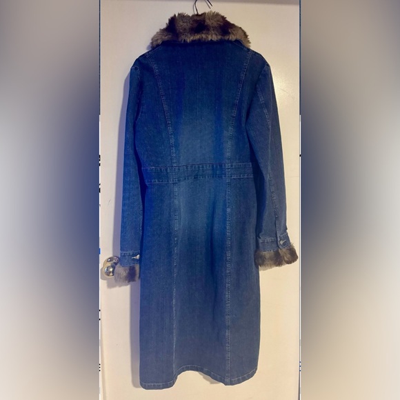 Kensie Penny Lane Denim Maxi Coat with Faux Fur Trim - Picture 3 of 3